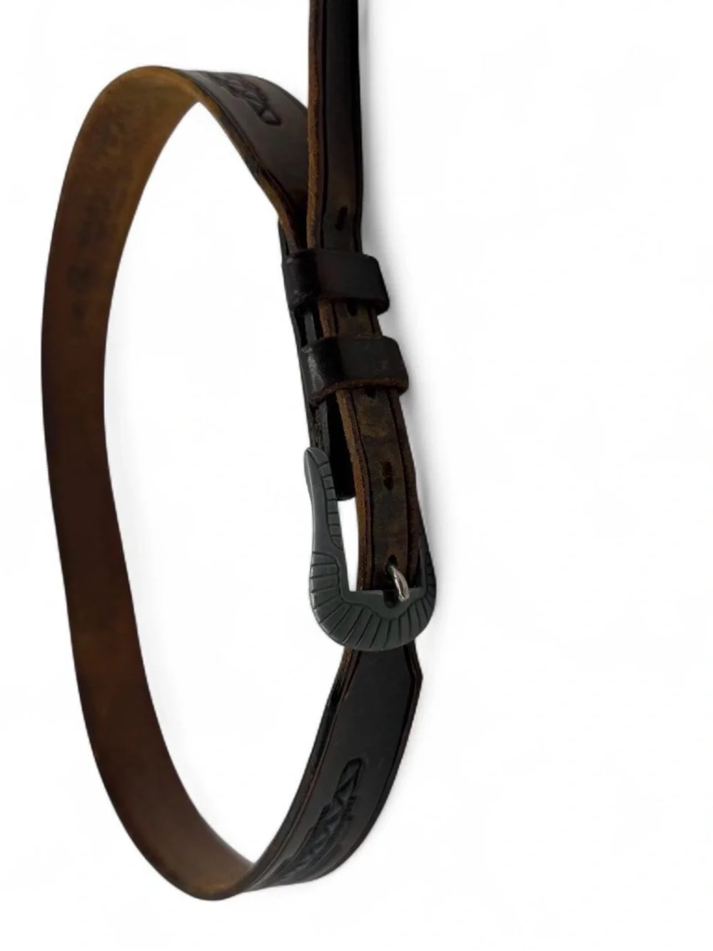 Vintage hand-tolled brown leather belt